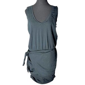 VENUS Black Sleeveless V Neck Tunic Dress Ruched Skirt Wrap Tie Size Large